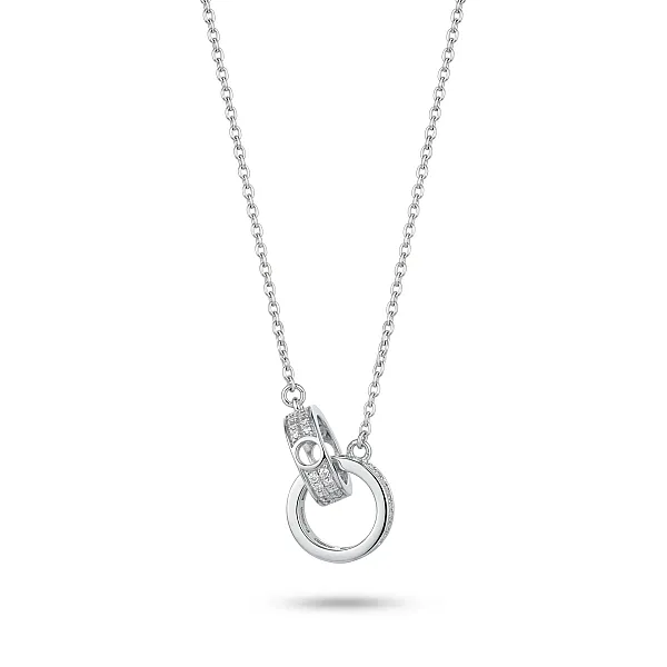 Κολιέ Stainless Steel "Interlocking Rings" με Δύο Κρίκους και Ζιργκόν